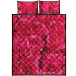 Hot Pink Rose Print Quilt Bed Set