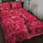Hot Pink Rose Print Quilt Bed Set
