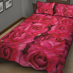 Hot Pink Rose Print Quilt Bed Set