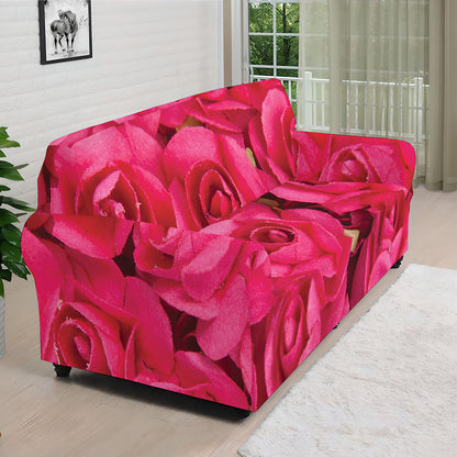 Hot Pink Rose Print Sofa Cover