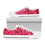 Hot Pink Rose Print White Low Top Shoes