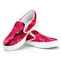 Hot Pink Rose Print White Slip On Sneakers