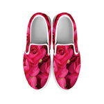 Hot Pink Rose Print White Slip On Shoes