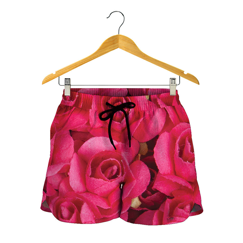 Hot Pink Rose Print Women's Shorts