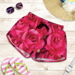 Hot Pink Rose Print Women's Shorts