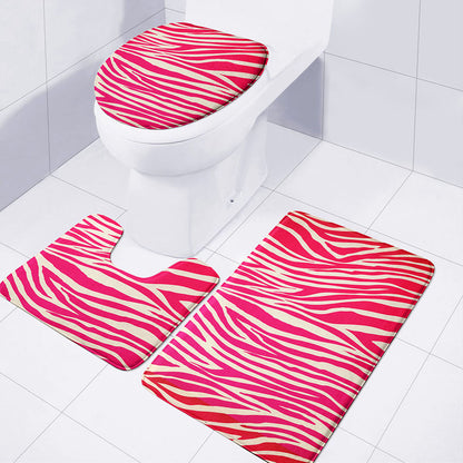 Hot Pink Zebra Pattern Print 3 Piece Bath Mat Set