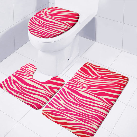 Hot Pink Zebra Pattern Print 3 Piece Bath Mat Set