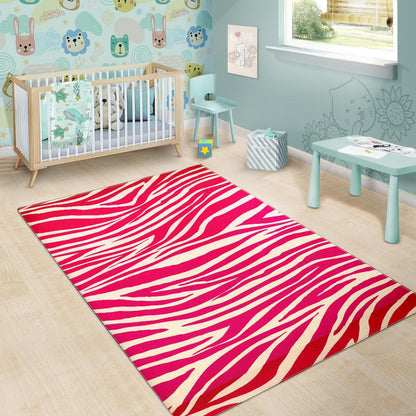 Hot Pink Zebra Pattern Print Area Rug GearFrost