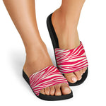 Hot Pink Zebra Pattern Print Black Slide Sandals