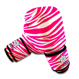 Hot Pink Zebra Pattern Print Boxing Gloves