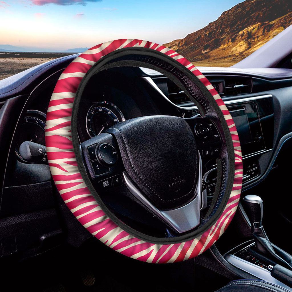 Hot Pink Zebra Pattern Print Car Steering Wheel Cover