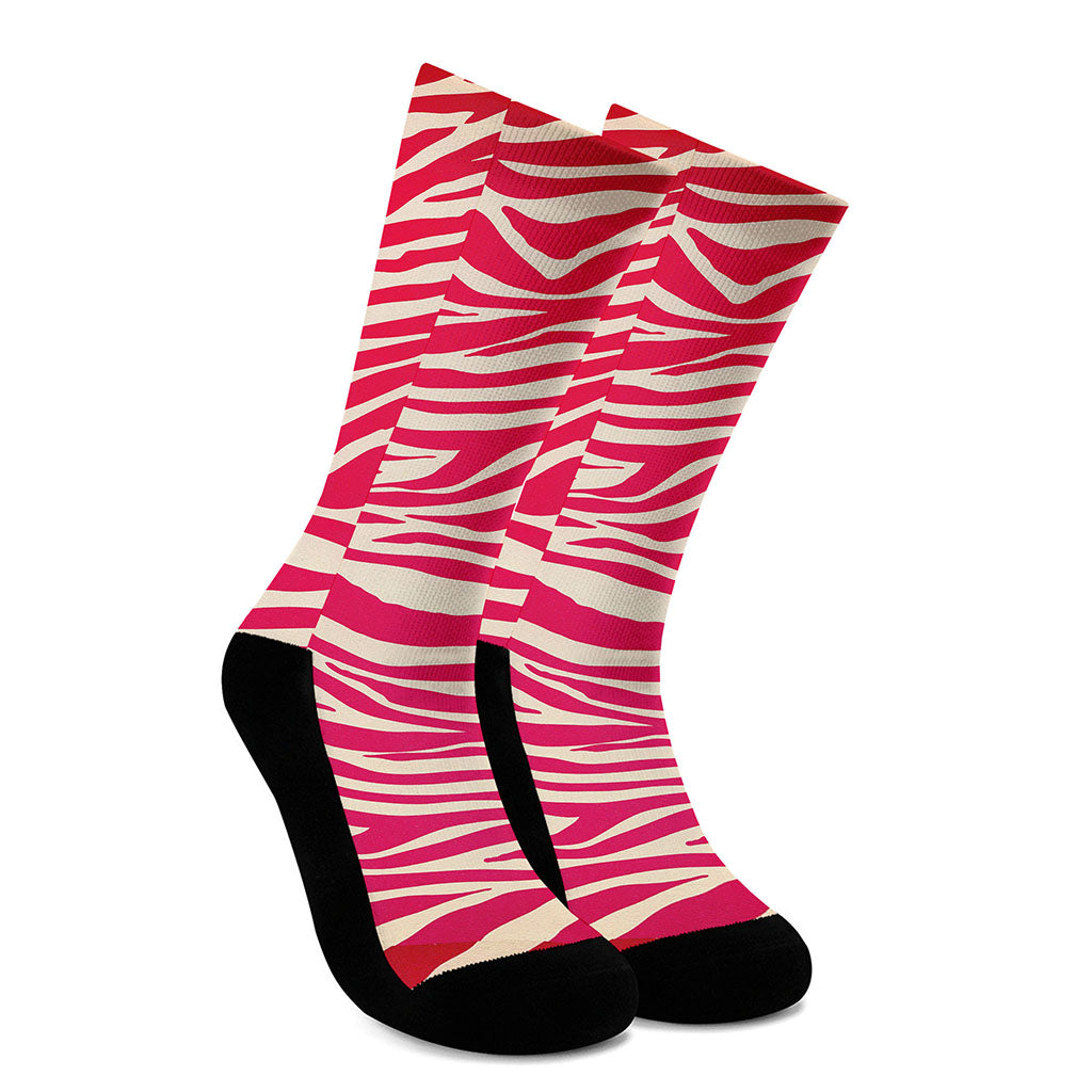 Hot Pink Zebra Pattern Print Crew Socks