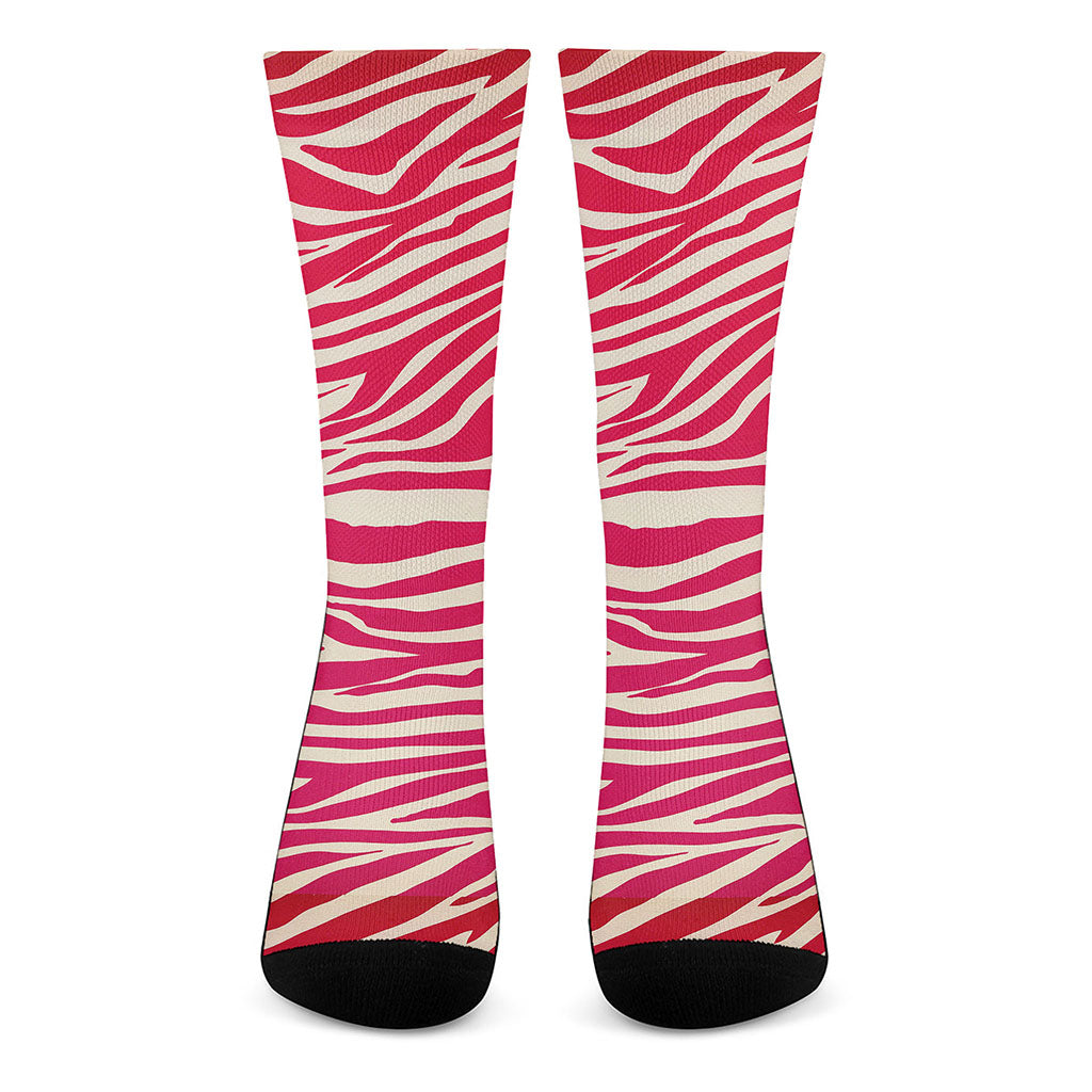 Hot Pink Zebra Pattern Print Crew Socks