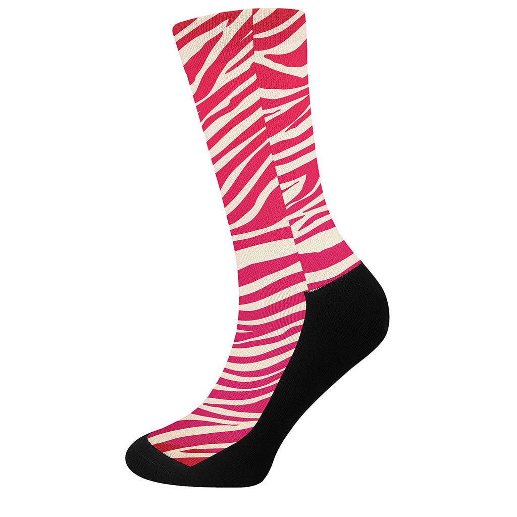 Hot Pink Zebra Pattern Print Crew Socks