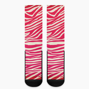 Hot Pink Zebra Pattern Print Crew Socks