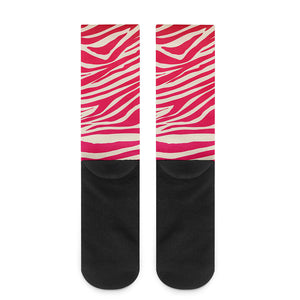 Hot Pink Zebra Pattern Print Crew Socks