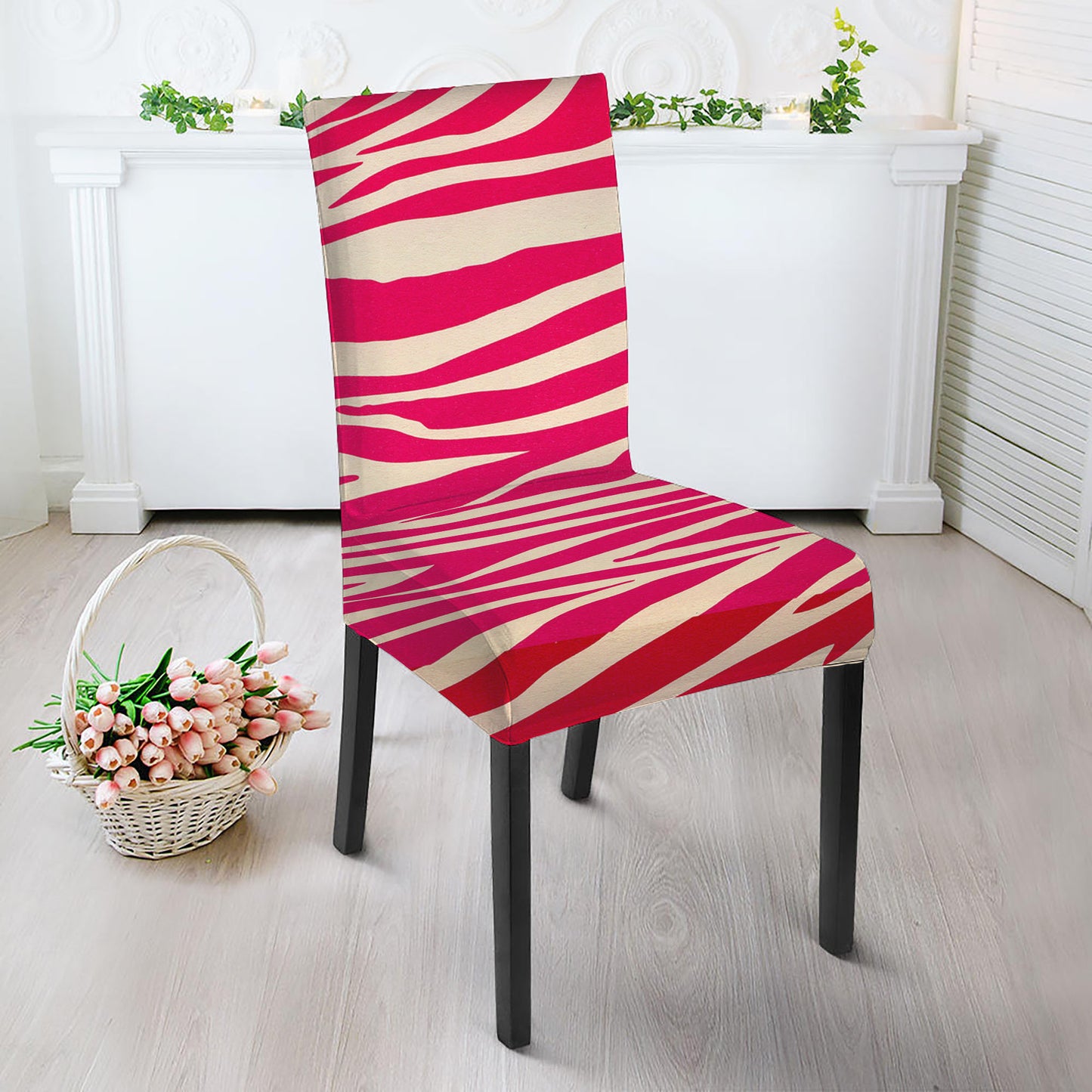 Hot Pink Zebra Pattern Print Dining Chair Slipcover