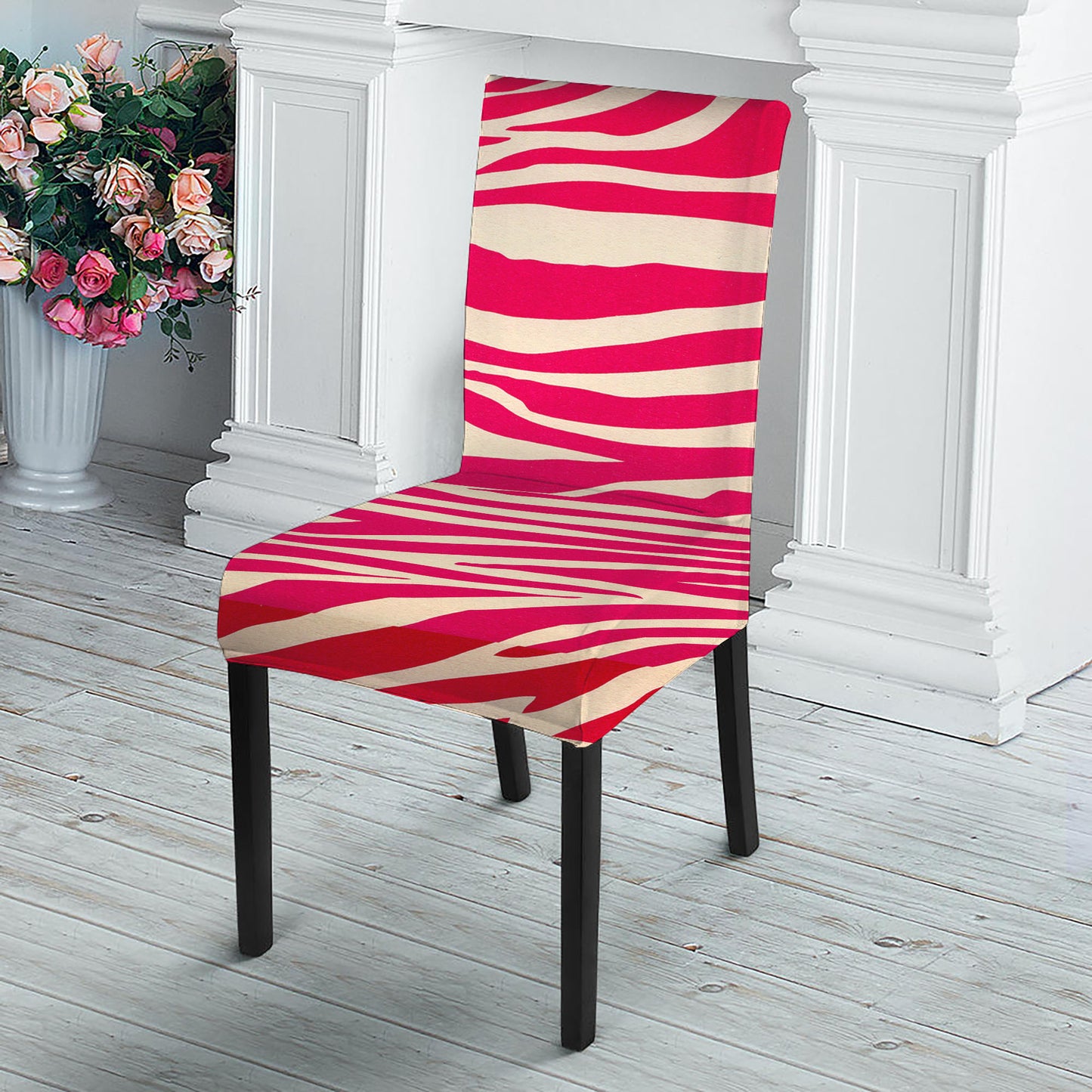 Hot Pink Zebra Pattern Print Dining Chair Slipcover