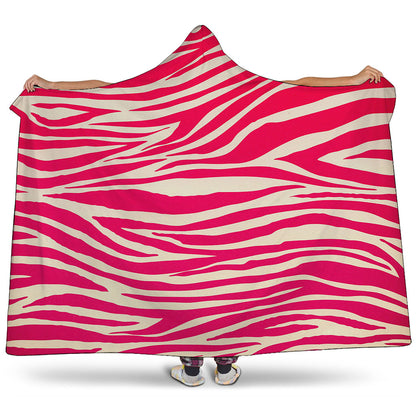 Hot Pink Zebra Pattern Print Hooded Blanket