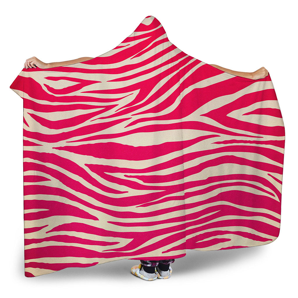Hot Pink Zebra Pattern Print Hooded Blanket