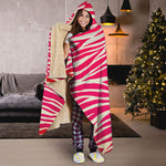 Hot Pink Zebra Pattern Print Hooded Blanket