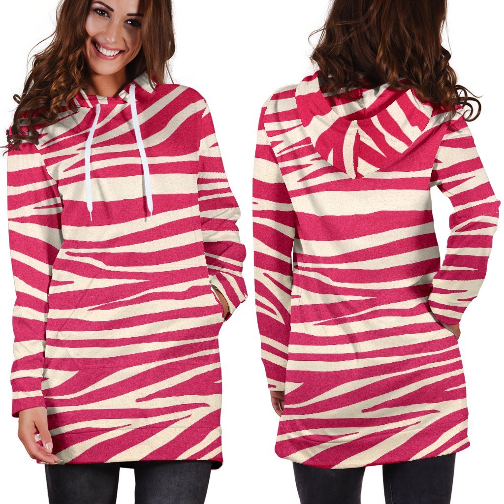 Hot Pink Zebra Pattern Print Hoodie Dress GearFrost