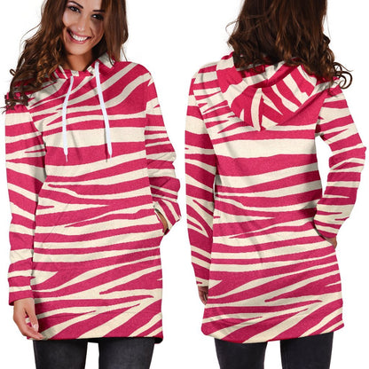 Hot Pink Zebra Pattern Print Hoodie Dress GearFrost