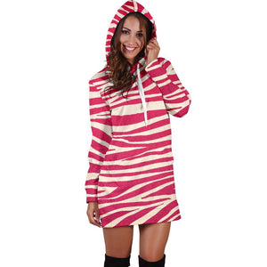 Hot Pink Zebra Pattern Print Pullover Hoodie Dress GearFrost Hot Pink Zebra Pattern Print Pullover Hoodie Dress GearFrost