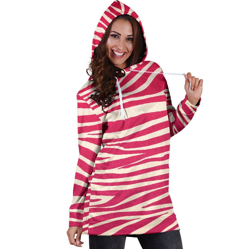 Hot Pink Zebra Pattern Print Hoodie Dress GearFrost