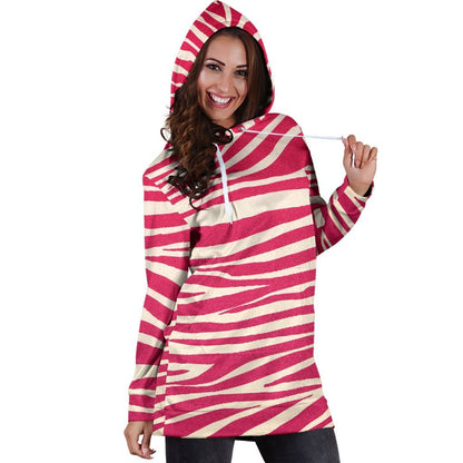 Hot Pink Zebra Pattern Print Hoodie Dress GearFrost