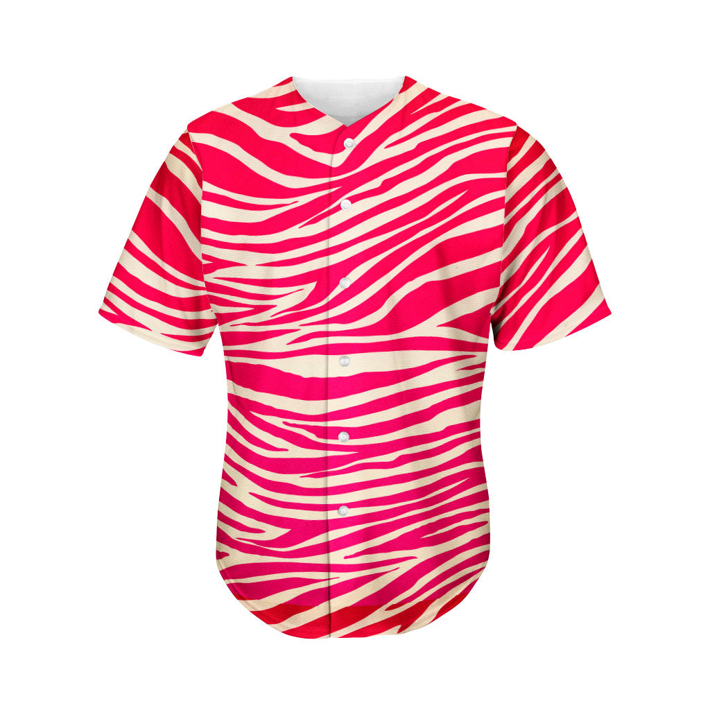 Hot Pink Zebra Pattern Print Men's Baseball Jersey