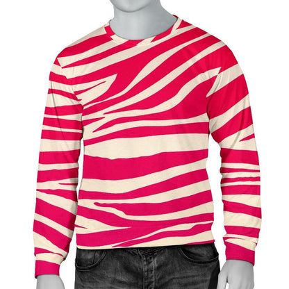 Hot Pink Zebra Pattern Print Men's Crewneck Sweatshirt GearFrost