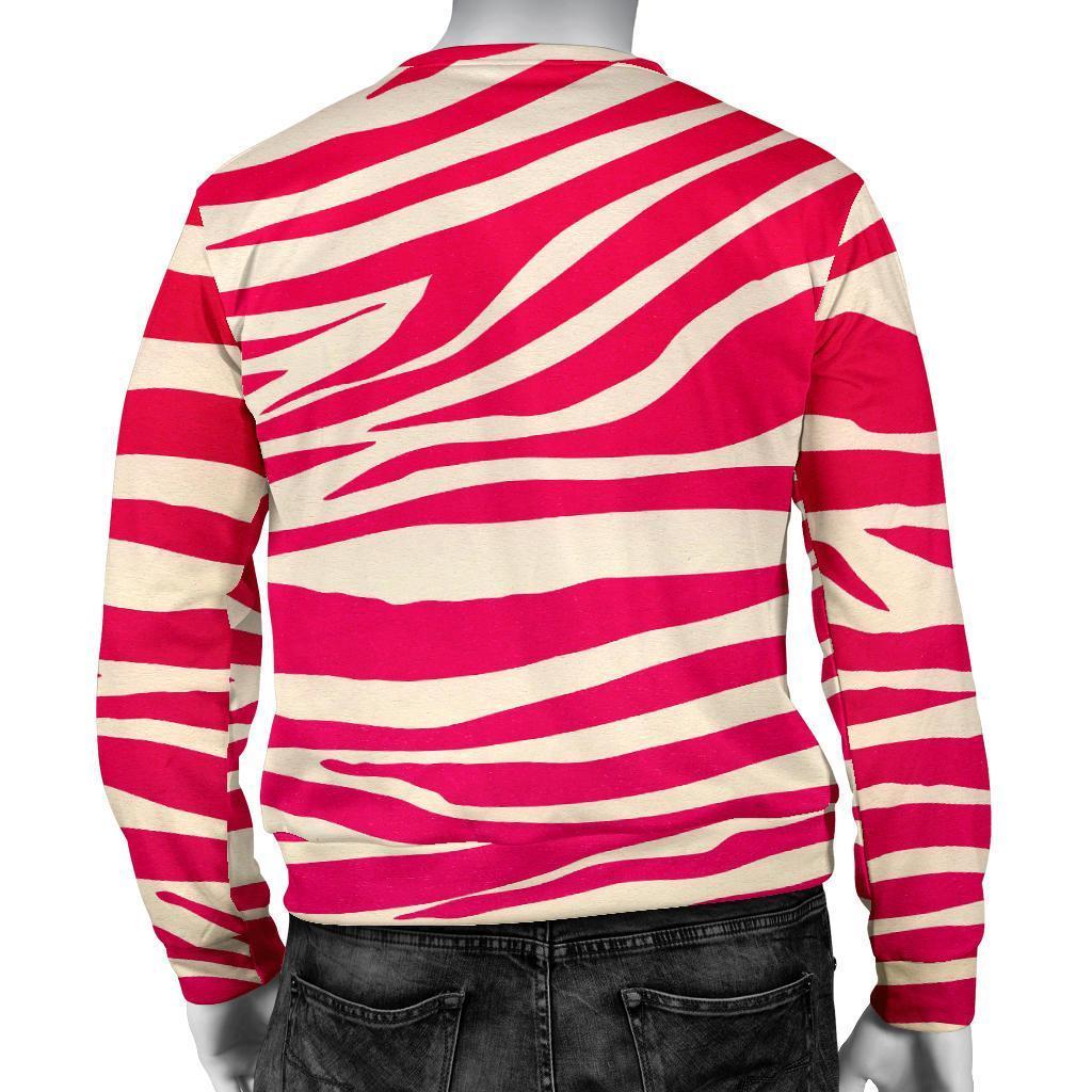 Hot Pink Zebra Pattern Print Men's Crewneck Sweatshirt GearFrost