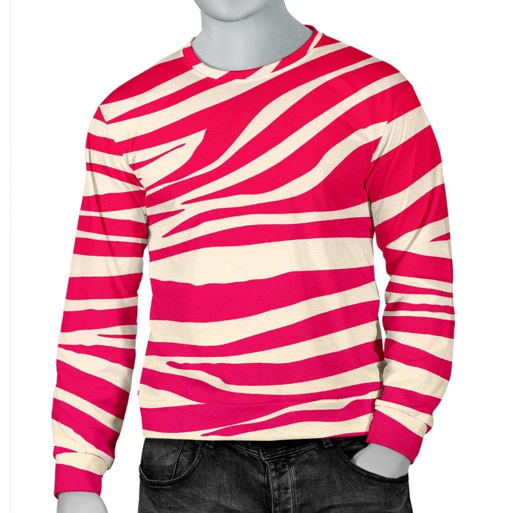 Hot Pink Zebra Pattern Print Men's Crewneck Sweatshirt GearFrost