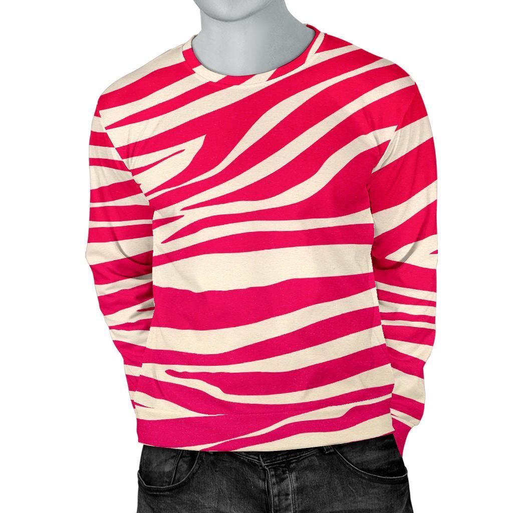 Hot Pink Zebra Pattern Print Men's Crewneck Sweatshirt GearFrost