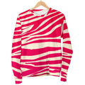 Hot Pink Zebra Pattern Print Men's Crewneck Sweatshirt