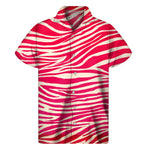 Hot Pink Zebra Pattern Print Men's Short Sleeve Shirt