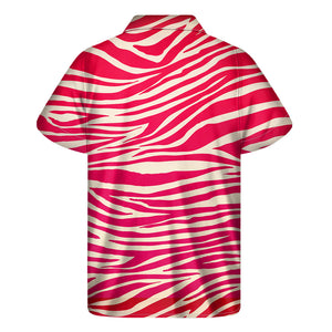 Hot Pink Zebra Pattern Print Men's Short Sleeve Shirt