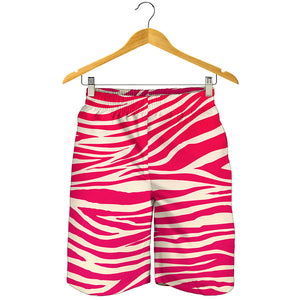 Hot Pink Zebra Pattern Print Men's Shorts