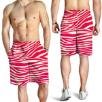 Hot Pink Zebra Pattern Print Men's Shorts