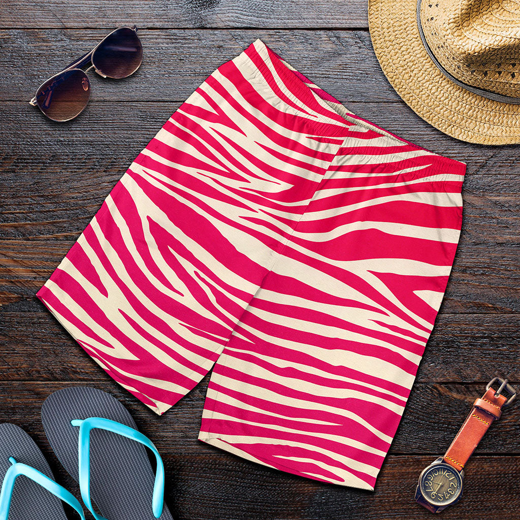 Hot Pink Zebra Pattern Print Men's Shorts