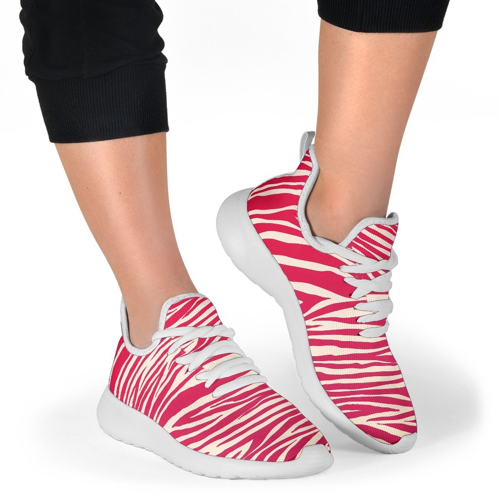 Hot Pink Zebra Pattern Print Mesh Knit Shoes GearFrost