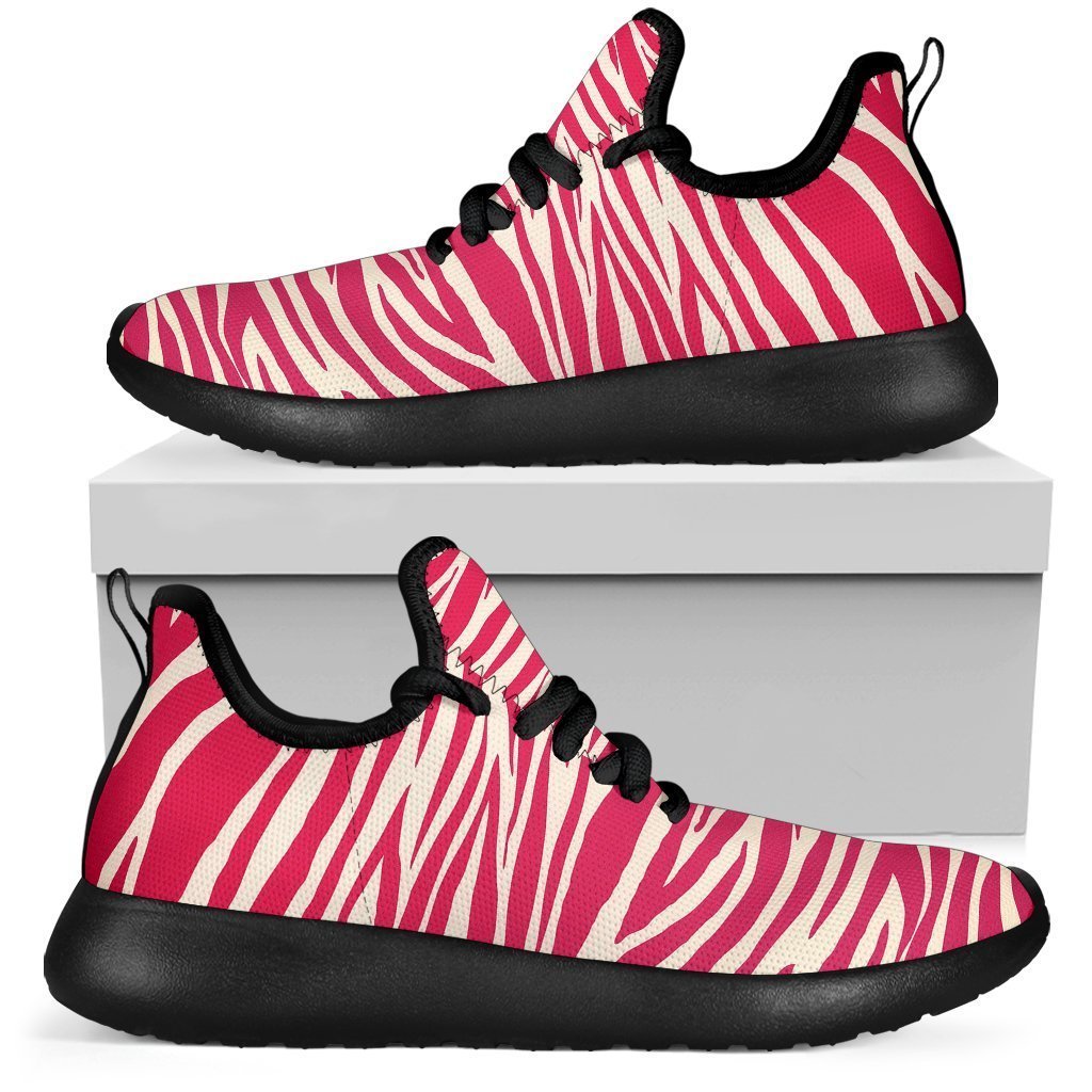 Hot Pink Zebra Pattern Print Mesh Knit Shoes GearFrost