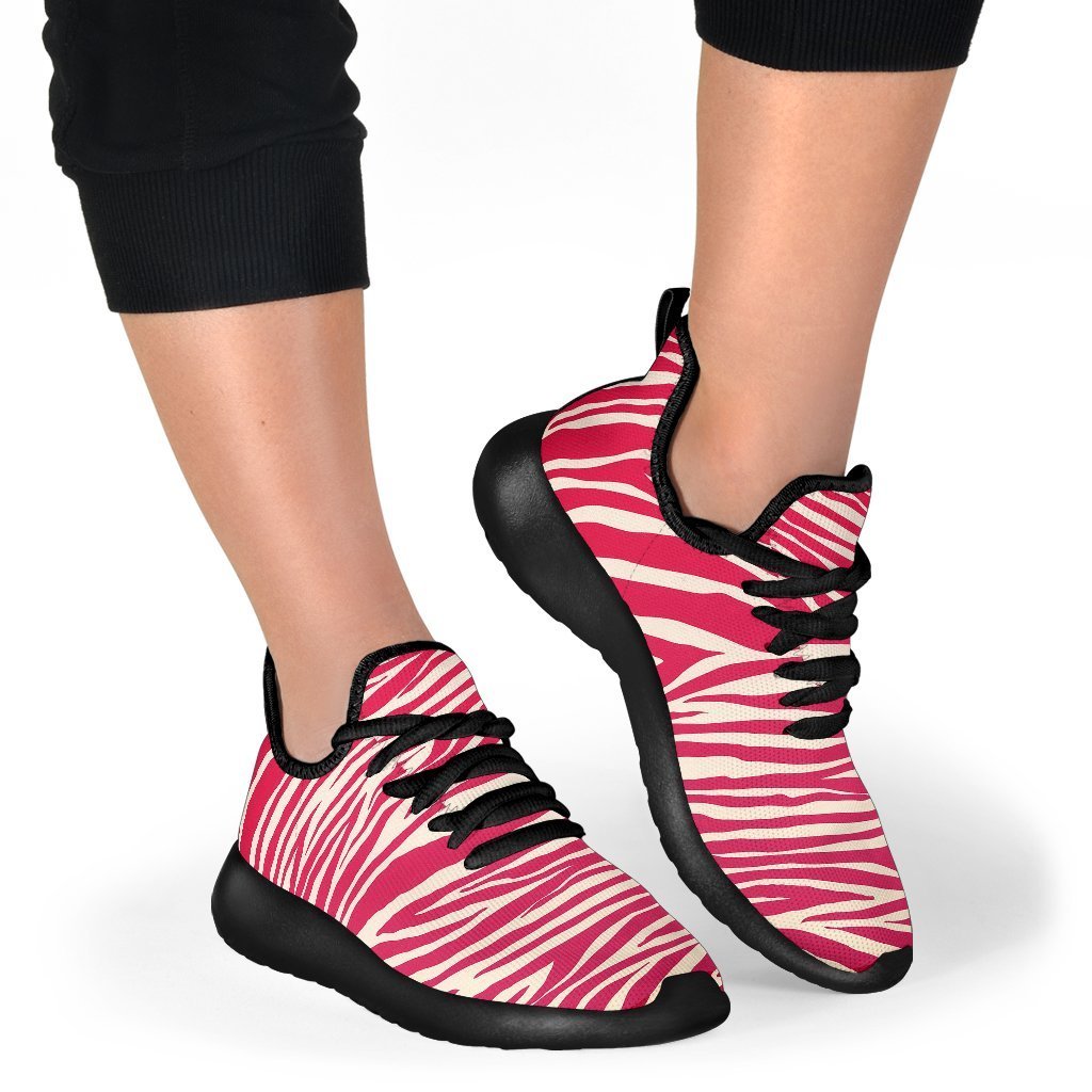 Hot Pink Zebra Pattern Print Mesh Knit Shoes GearFrost