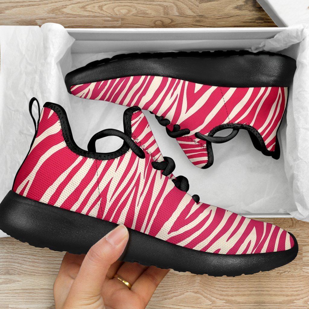 Hot Pink Zebra Pattern Print Mesh Knit Shoes GearFrost