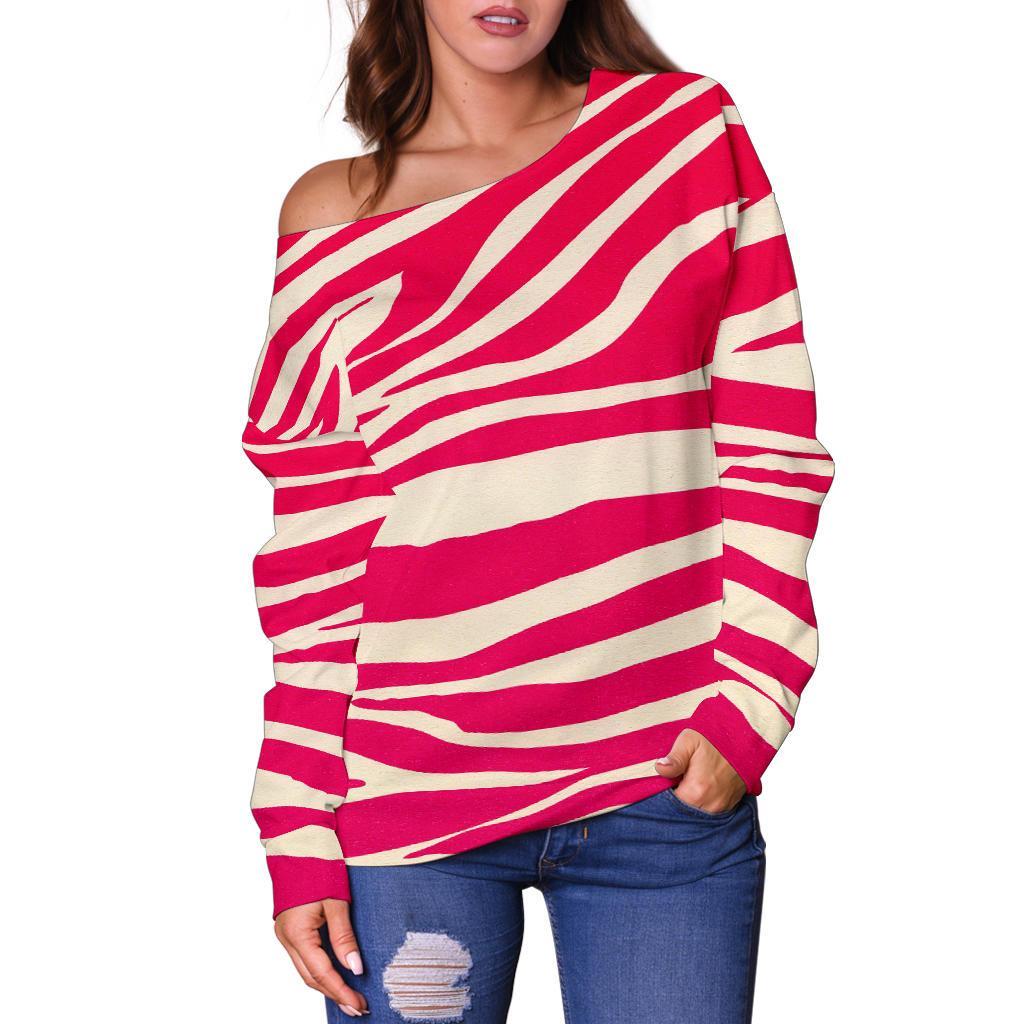 Hot Pink Zebra Pattern Print Off Shoulder Sweatshirt GearFrost