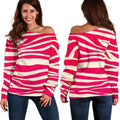Hot Pink Zebra Pattern Print Off The Shoulder Sweatshirt