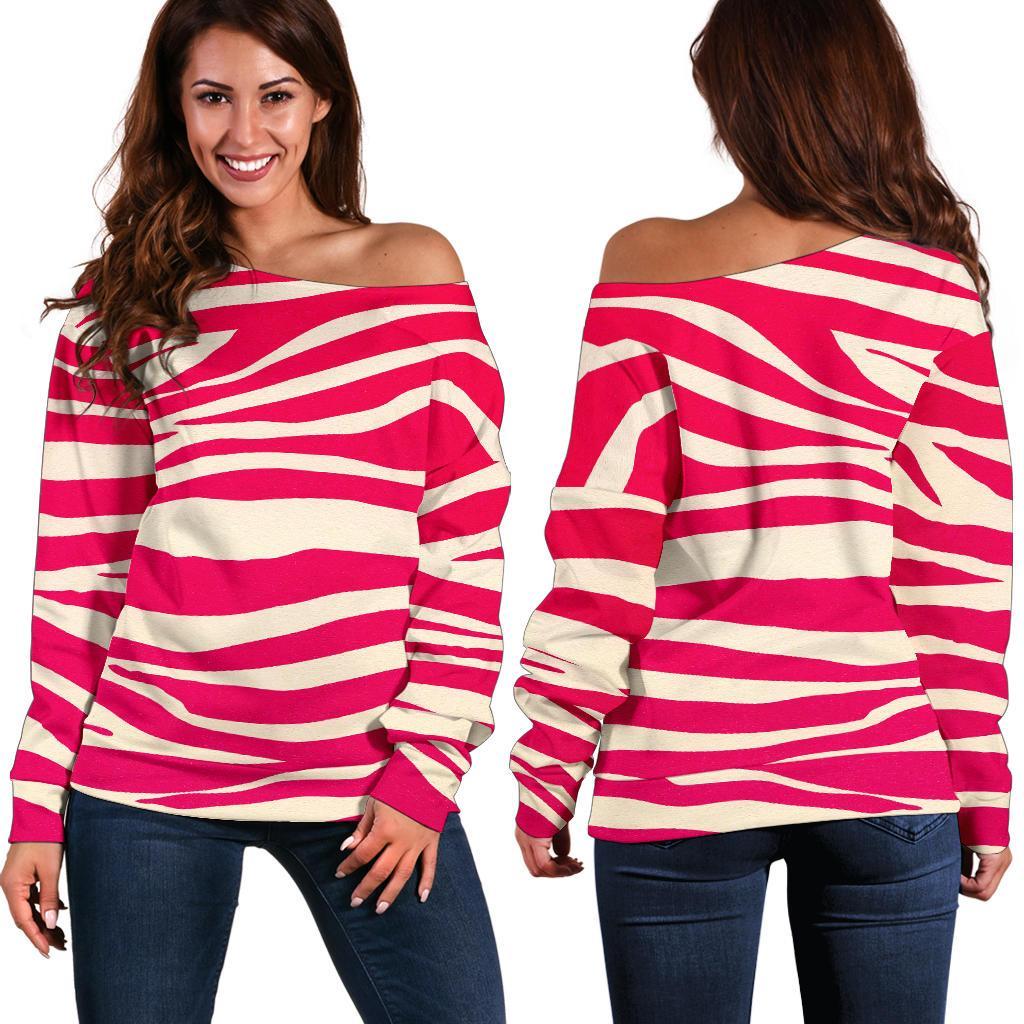 Hot Pink Zebra Pattern Print Off Shoulder Sweatshirt GearFrost