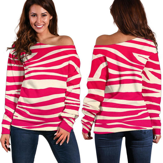 Hot Pink Zebra Pattern Print Off Shoulder Sweatshirt GearFrost