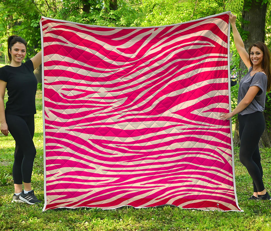 Hot Pink Zebra Pattern Print Quilt